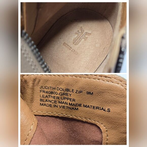 Frye “Judith double zip” Taupe grey Leather Ankle Booties Boots 9 - Picture 6 of 8